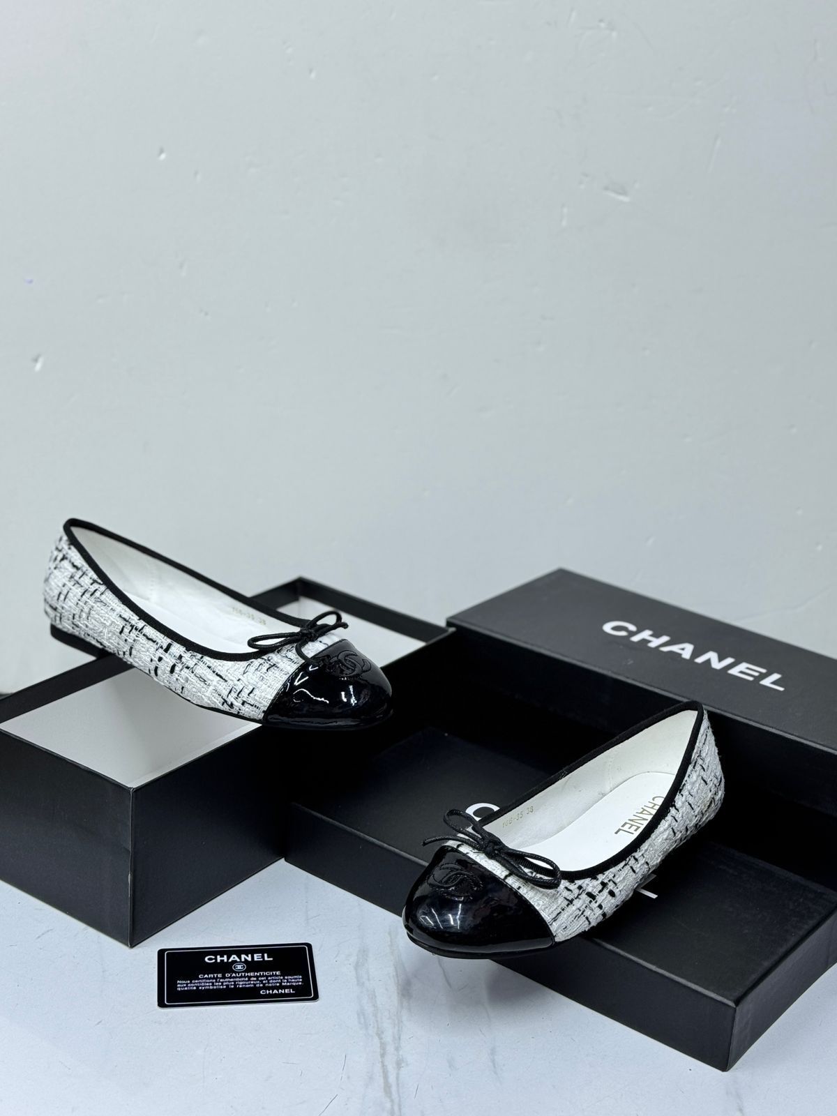 Chanel Ballet Flats (Black and White Tweed)