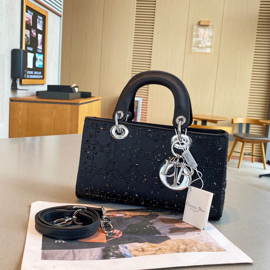 Dior Lady D-Joy Bag (Black Cannage with Crystal/Bead Embellishment)