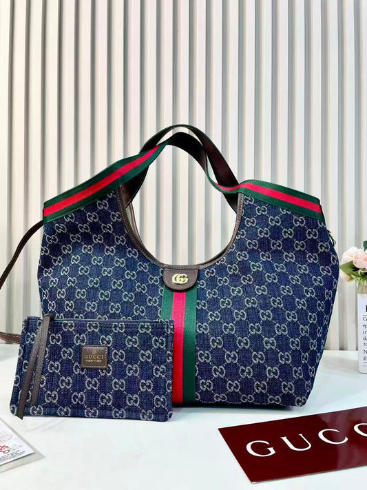 Gucci Ophidia GG Large Tote with Matching Pouch (Blue Tea Denim)