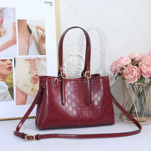 Gucci Signature Leather Tote (Burgundy/Dark Red)