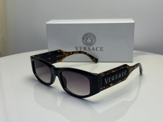 Versace Gothic Logo Rectangular Sunglasses in Black/Tortoise