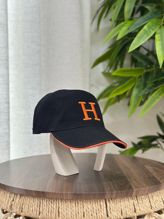 Hermès Nevada H Logo Baseball Cap (Black/Orange)