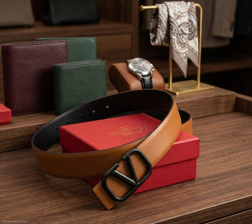 Valentino Garavani VLogo Signature Belt (Taupe / Matte Black)